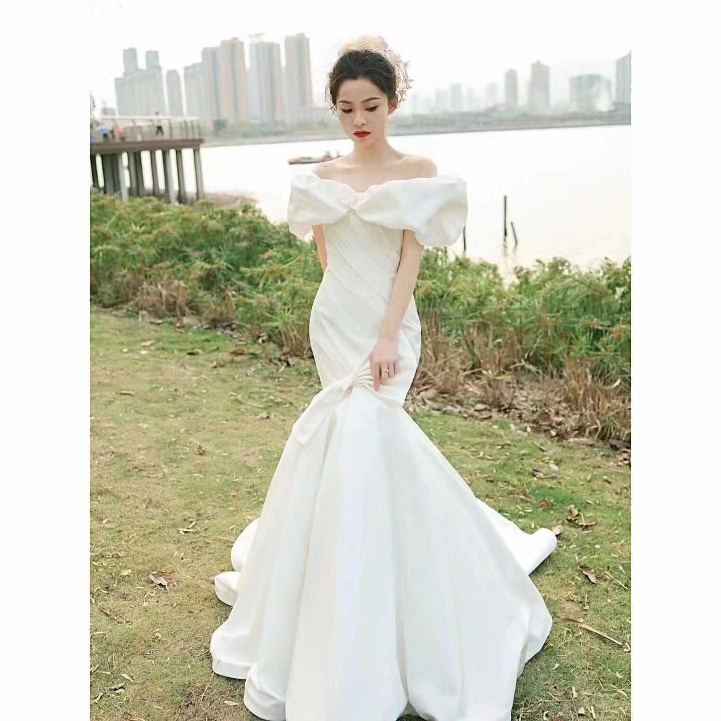 ウェディングドレス白 レッド パーティードレス 結婚式二次会 半袖 長袖ドレス オフショルダー 前撮りワンピース Aライン マーメイド 花嫁ロングドレスお呼ばれ 20代30代40代