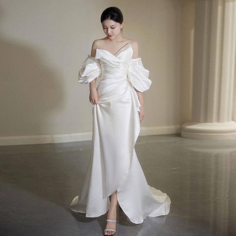 ウェディングドレス白 レッド パーティードレス 結婚式二次会 半袖 長袖ドレス オフショルダー 前撮りワンピース Aライン マーメイド 花嫁ロングドレスお呼ばれ 20代30代40代