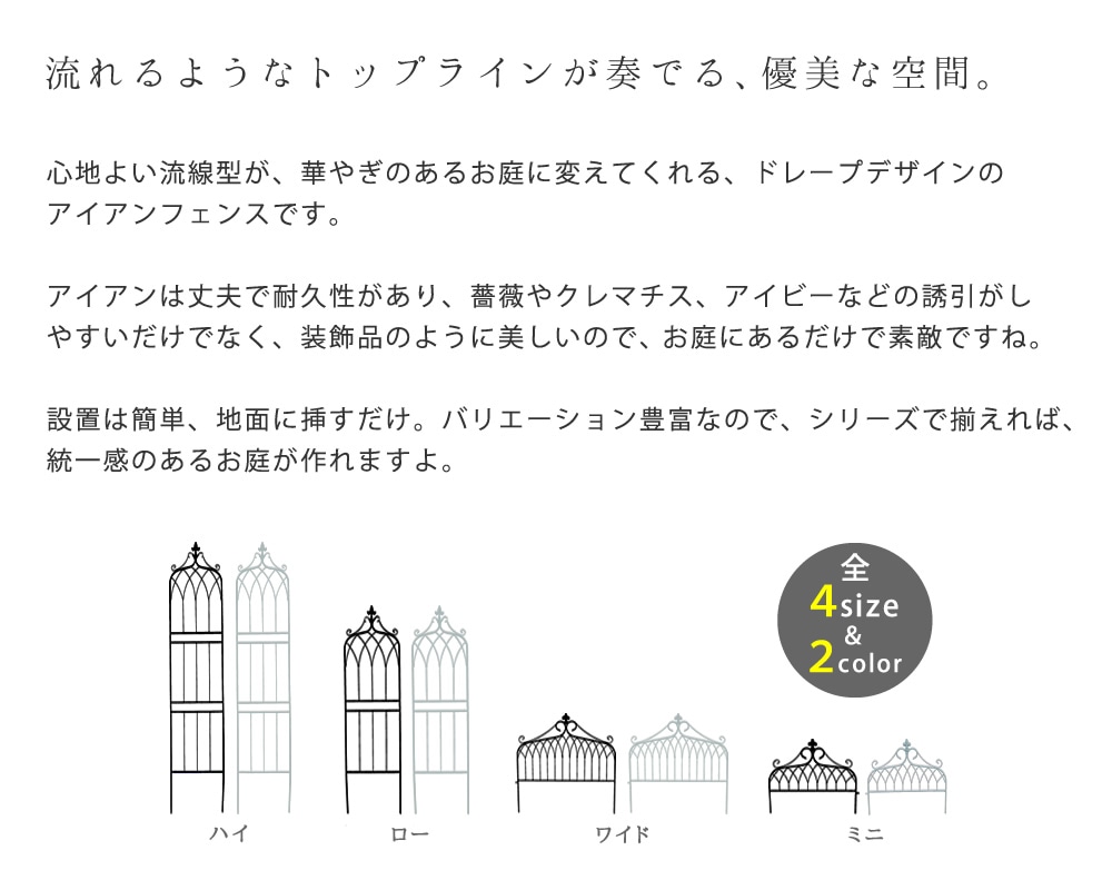 アイアン製フェンス ハイタイプ 2枚セット 1枚あたり幅40cm ガーデニング 園芸 高耐久