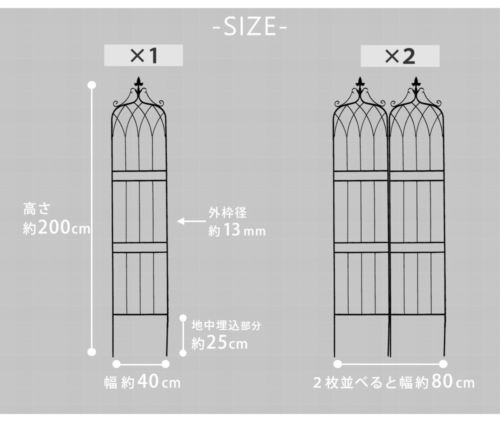 アイアン製フェンス ハイタイプ 2枚セット 1枚あたり幅40cm ガーデニング 園芸 高耐久