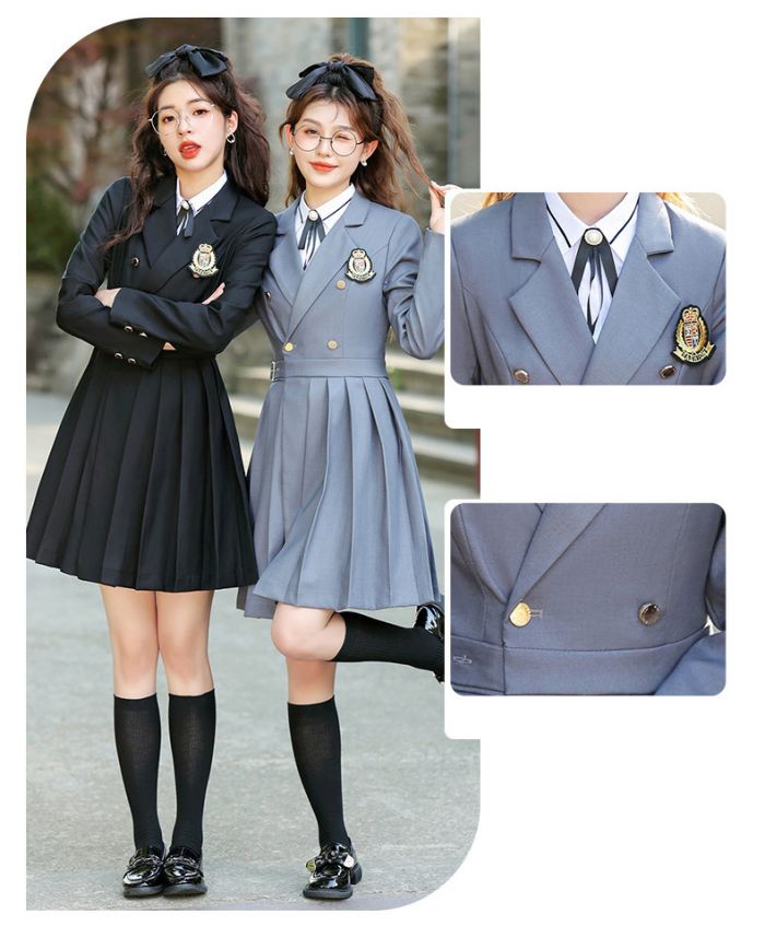 学生服 高校制服 アカデミック キャンパス 制服 女の子 先生 ワンピーススーツ 高校 制服 長袖 レディース ワンピース 高校生 制服 中学生 通学 卒業式 入学式 発表会 ブラック グレー S M