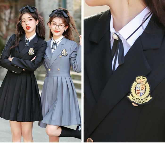 学生服 高校制服 アカデミック キャンパス 制服 女の子 先生 ワンピーススーツ 高校 制服 長袖 レディース ワンピース 高校生 制服 中学生 通学 卒業式 入学式 発表会 ブラック グレー S M