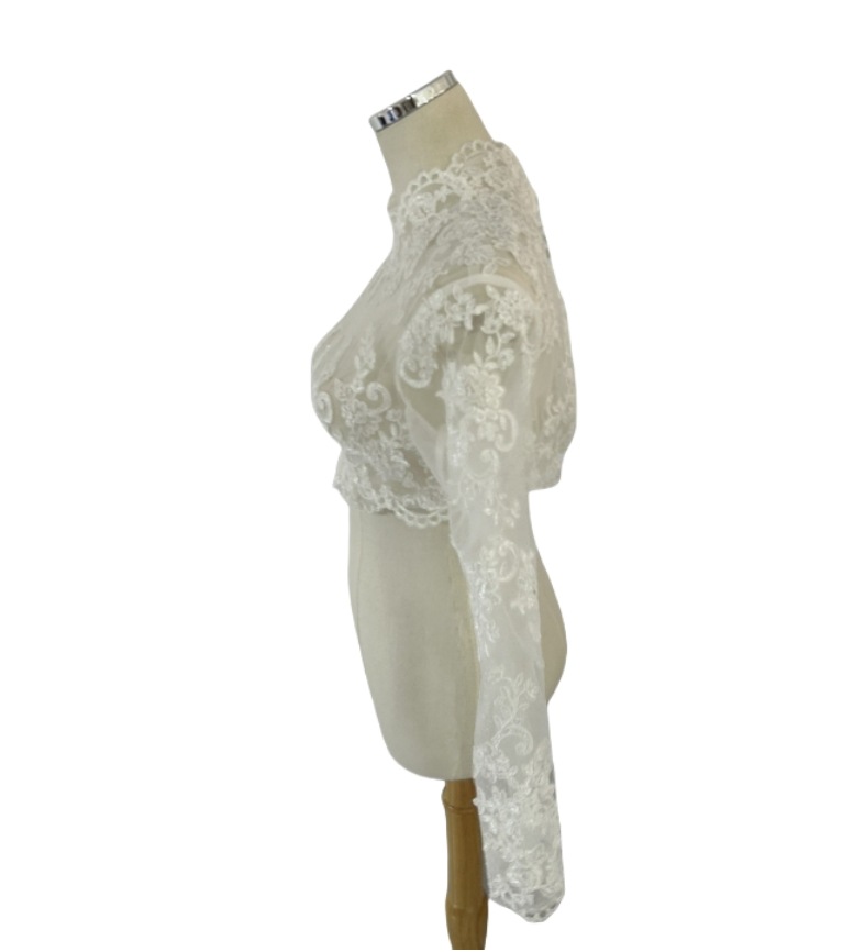 可憐な花刺繍のトップス ハイネック 長袖 くるみボタン ウエディングドレス/前撮り 可憐な花刺繍のトップス ハイネック 長袖 くるみボタン ウエディングドレス/前撮り