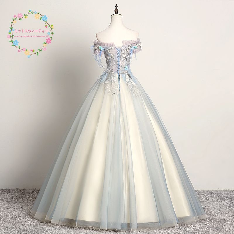 カラードレス ロングドレス パーティードレス ベージュ 青 ブルー オフショルダー ウェディングドレ カラードレス ロングドレス パーティードレス ベージュ 青 ブルー オフショルダー ウェディングドレ