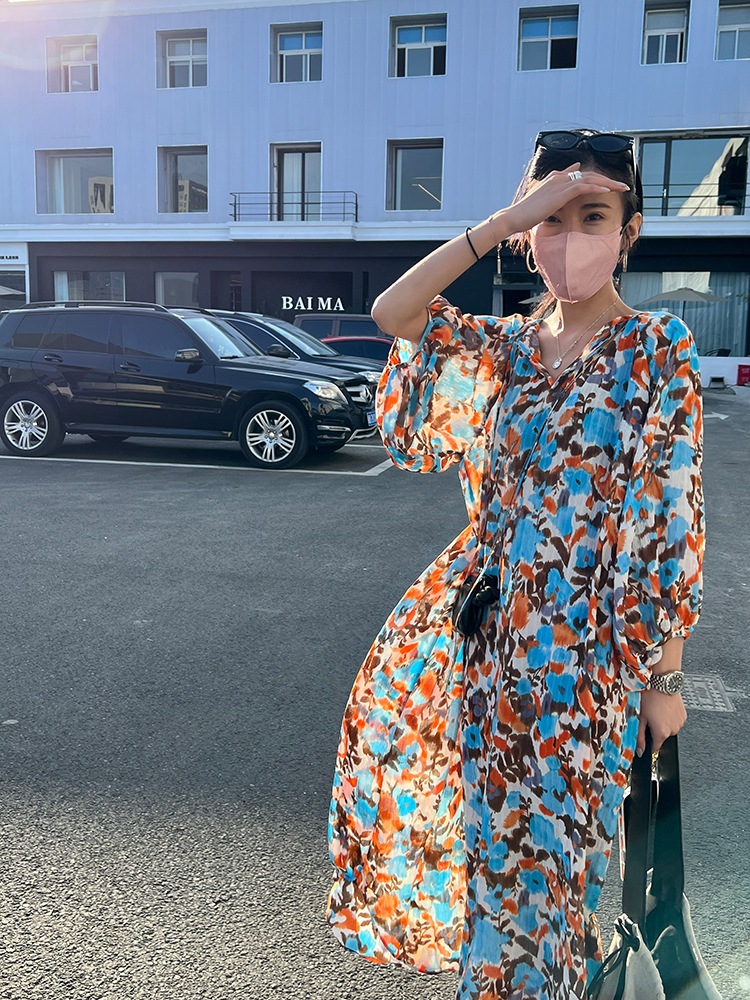 レディース トップス ブラウス 7分袖 Vネック フェミニン ストリート リボン かわいい 大人可愛い シンプル カジュアル 上品 おしゃれ こなれ感 ガーリー ラブリー キュート ナチュラル 花柄