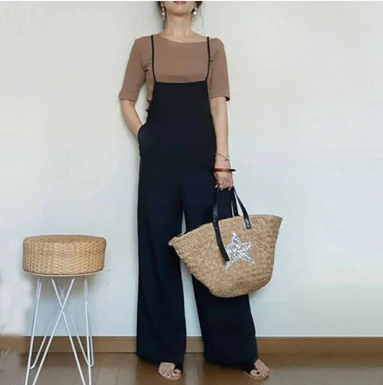 ワイドパンツ レディース オーバーオール オールインワンジェル マタニティ ロングパンツ サロペット オールインワン レディース 体型カバー サロペットパンツ 着痩せ