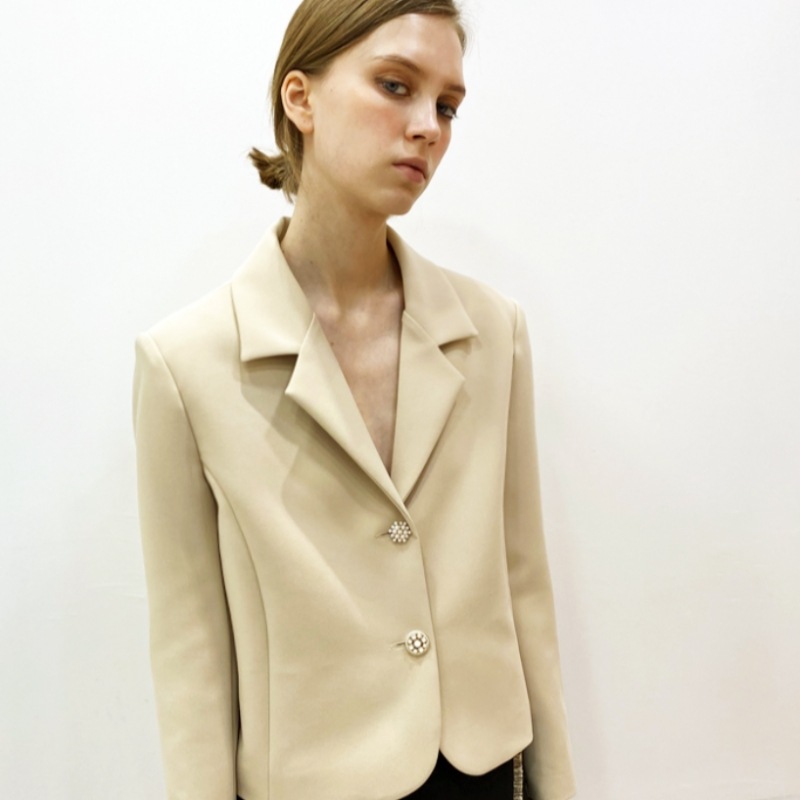 DAMAGE MNEMONICパールクロップベージュジャケット DAMAGE MNEMONICパールクロップベージュジャケット