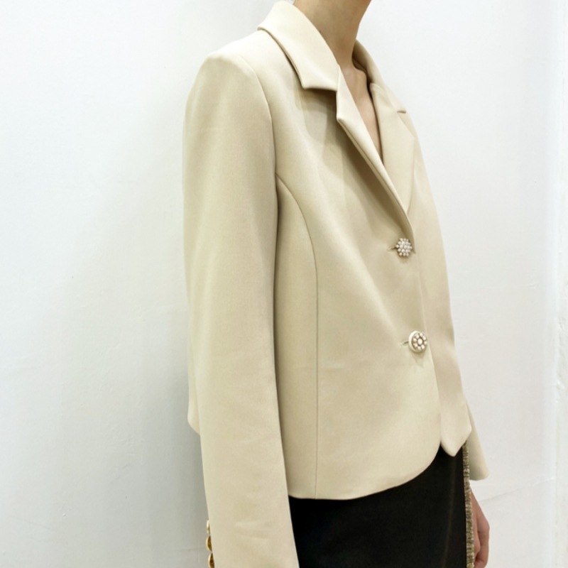 DAMAGE MNEMONICパールクロップベージュジャケット DAMAGE MNEMONICパールクロップベージュジャケット