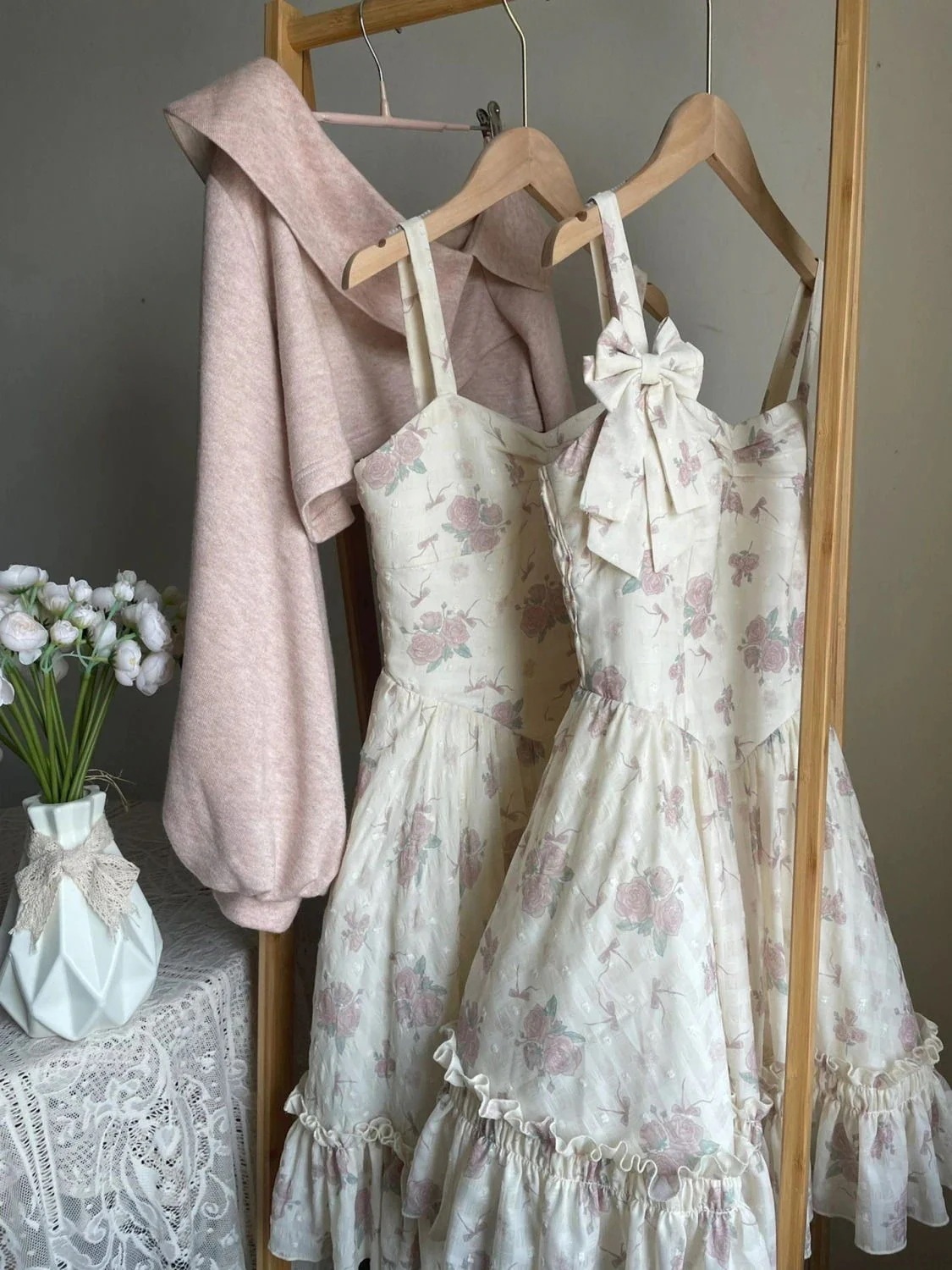 二点セット ツーピースプラスサイズ女性の新しい十代の女の子のストラップレスデザインリボンの花のドレス