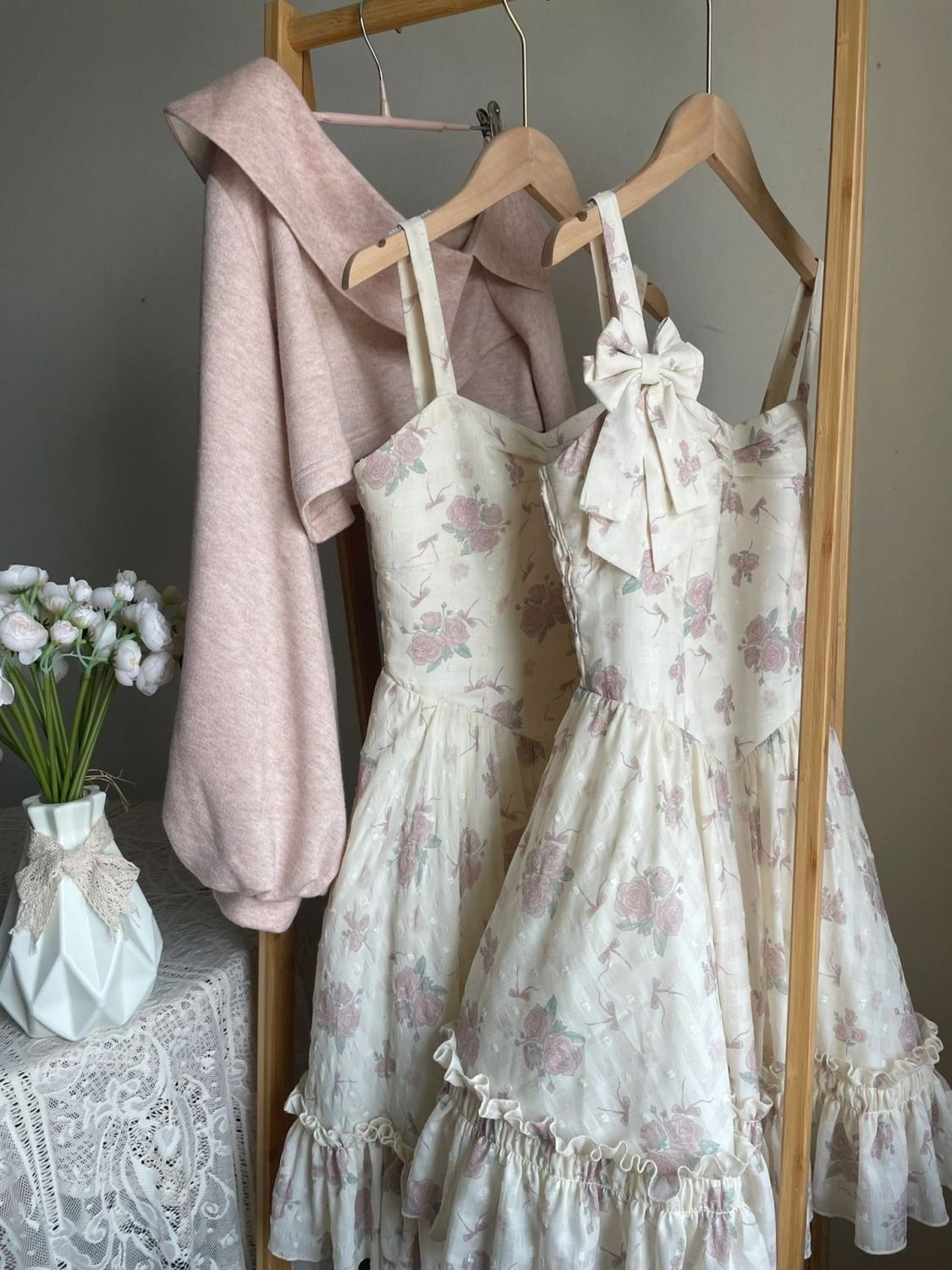 二点セット ツーピースプラスサイズ女性の新しい十代の女の子のストラップレスデザインリボンの花のドレス