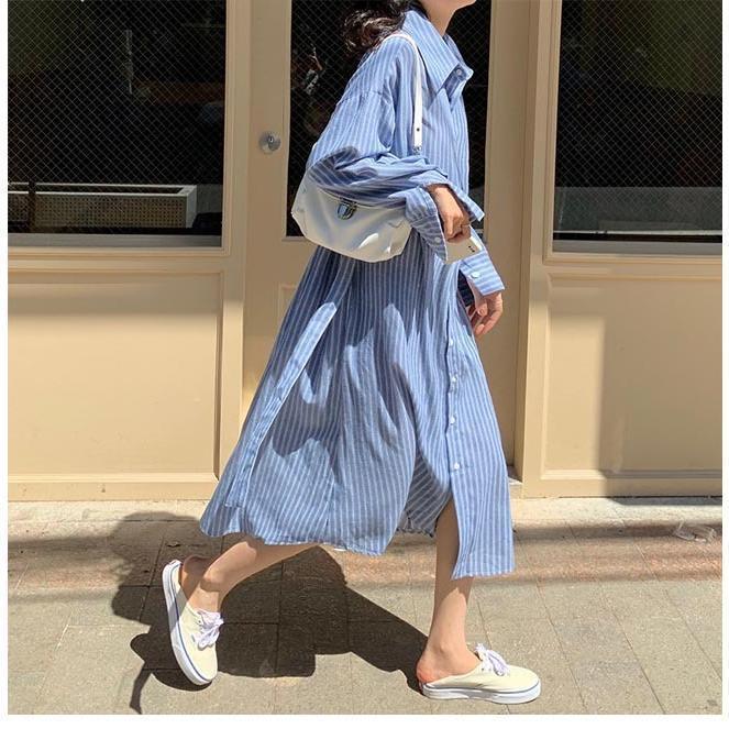 春 夏 シャツワンピ 長袖 レディース ロングシャツ オーバーサイズ ストライプ柄 ワンピース オフィス 長袖ワンピース 春 ゆったり ロングワンピ 秋 春 夏 シャツワンピ 長袖 レディース ロングシャツ オーバーサイズ ストライプ柄 ワンピース オフィス 長袖ワンピース 春 ゆったり ロングワンピ 秋