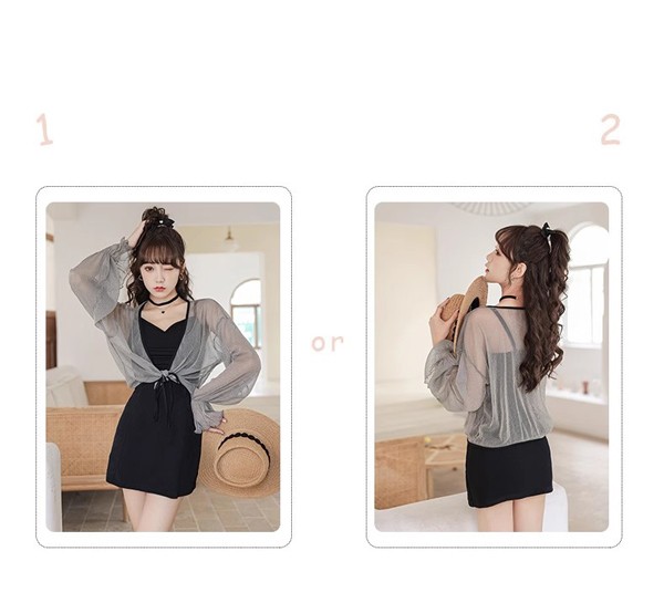 ワンピース水着 服みたいな 水着 3点セット 長袖 リボン ワイヤーなし パッド付 レディース 着瘦せ シンプル 写真映え 撮影用 海 夏 サマー プール リゾート かわいい オシャレ 旅行 温泉 大