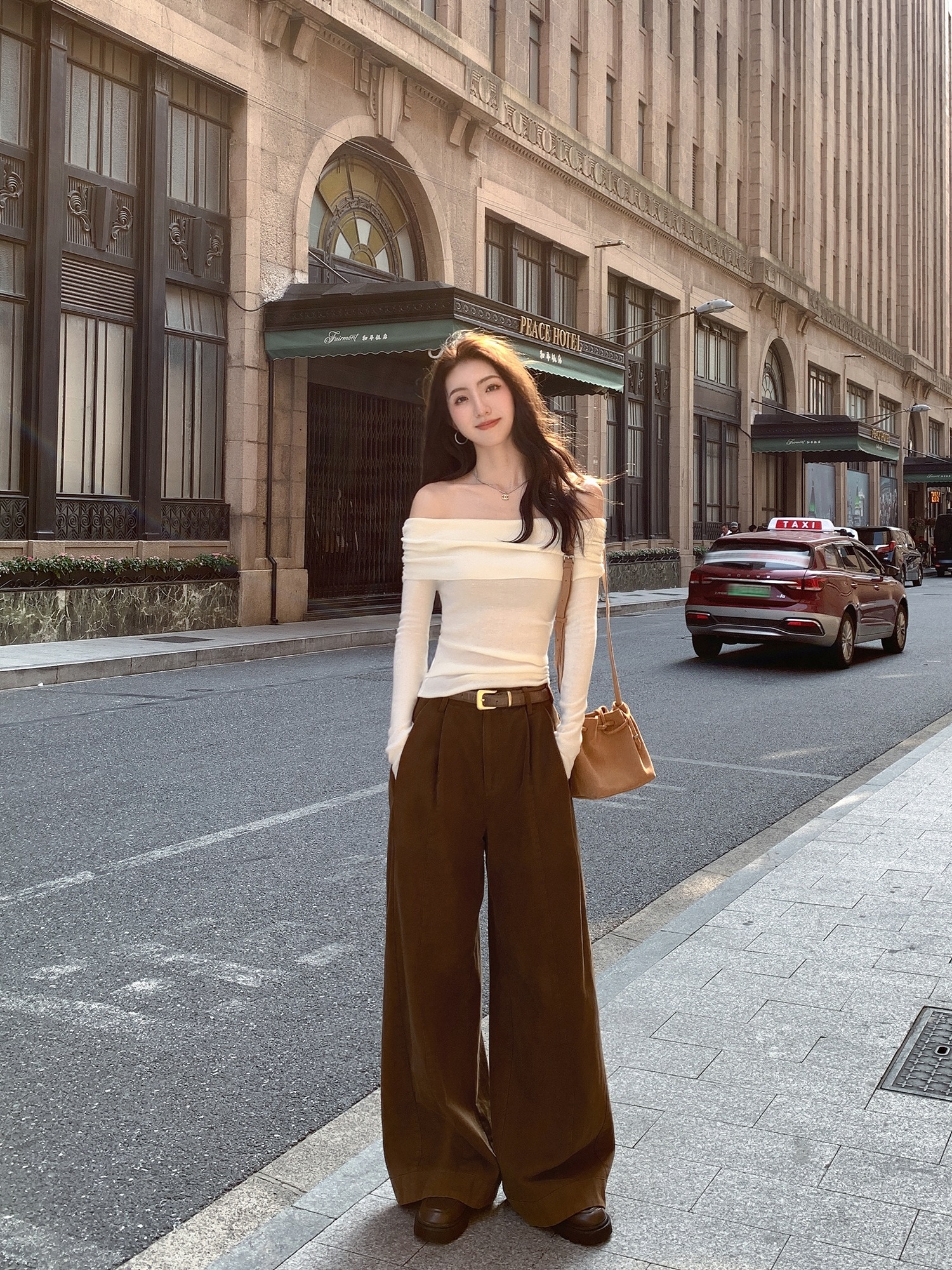 ゆったりワイドパンツ女性垂れ下がった感の筒モップパンツハイウエストで痩せて見えるカジュアルパンツ