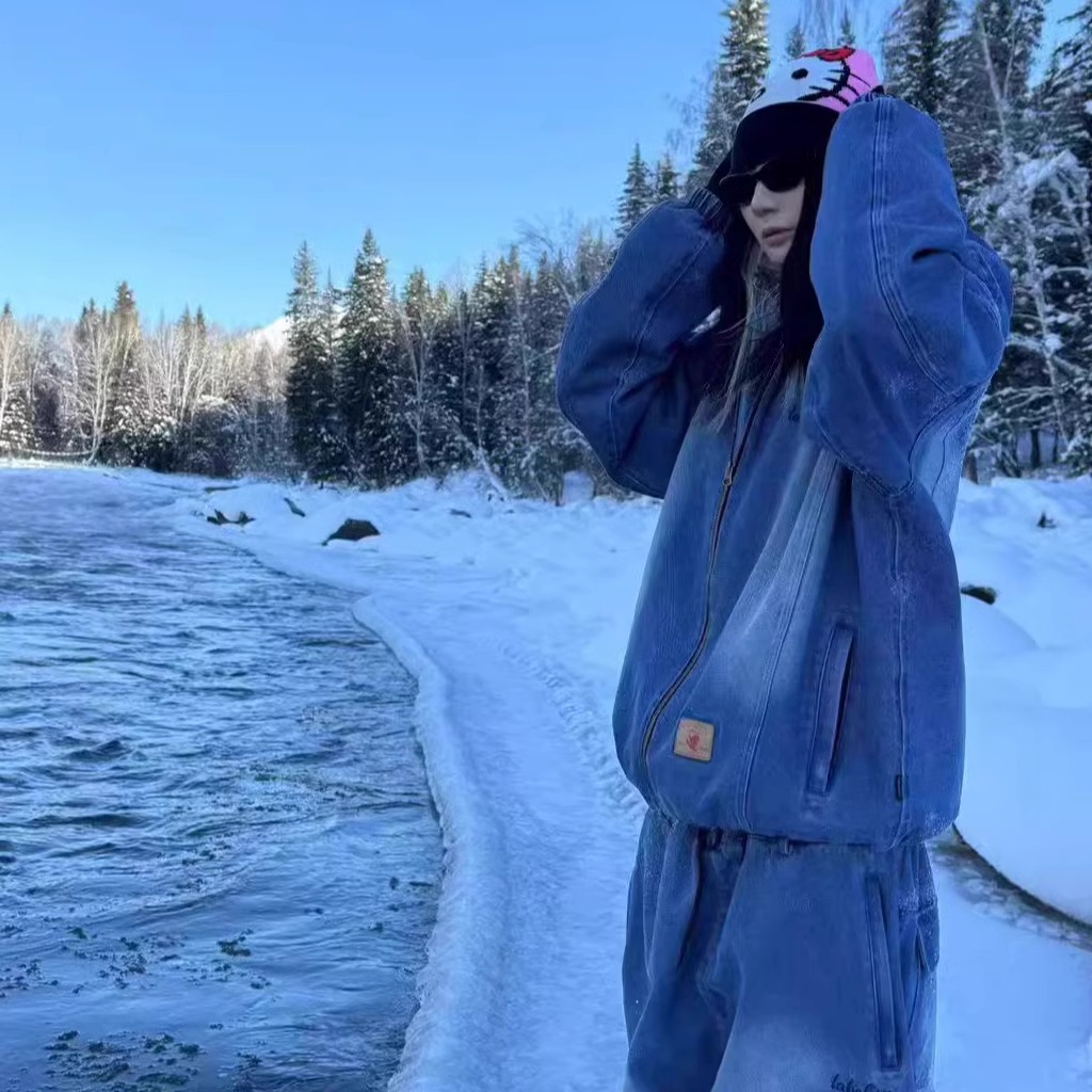 スノボウェア 2色 2025 2026 上下セット ジャケット パンツ デニム おしゃれ 防水 防風 防雪 保温 韓国風 メンズ レディース スノーボードウェア スノーウェア スキーウェア 青 ピンク