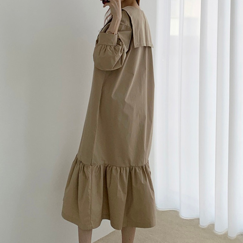 ワンピース 膝下 ミモレ ミモレ丈 袖あり 長袖 Vネック 襟付き Aライン かわいい 大人可愛い きれいめ シンプル カジュアル 大人 おしゃれ お洒落 大人女子 こなれ感 ラフ キュート 無地