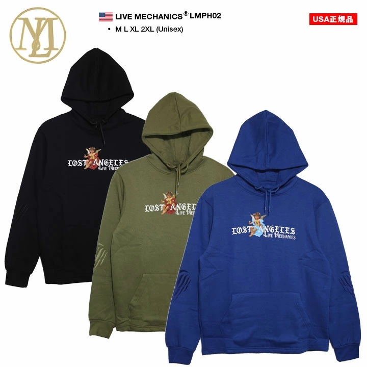 LIVE MECHANICS パーカー ブランド フーディ 長袖 スウェット 裏起毛 メンズ 春秋冬用 全3色 大きいサイズ ライブメカニクス トップス 天使