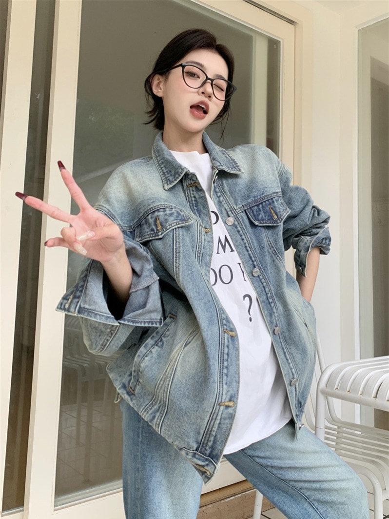 新入荷韓国ファッション テーラードジャケット 韓国版chic長袖デニムジャケット春2025新ファッションカジュアルゆったりジャケットトップス