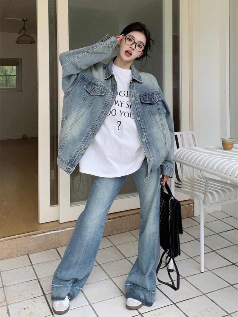 新入荷韓国ファッション テーラードジャケット 韓国版chic長袖デニムジャケット春2025新ファッションカジュアルゆったりジャケットトップス