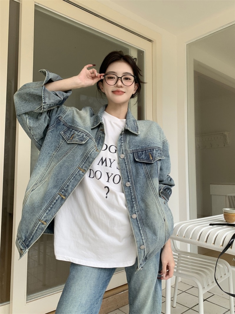新入荷韓国ファッション テーラードジャケット 韓国版chic長袖デニムジャケット春2025新ファッションカジュアルゆったりジャケットトップス