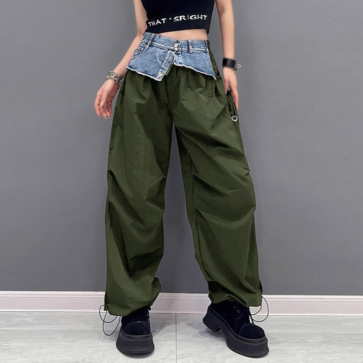 ひんやりボトムス 【Flower.N】 ストリート / プリーツ / デニム / スプライシング / ワークパンツ / レディース / 春秋物 / 新作 / ゆったり / 細身 / 色違い / 海外物