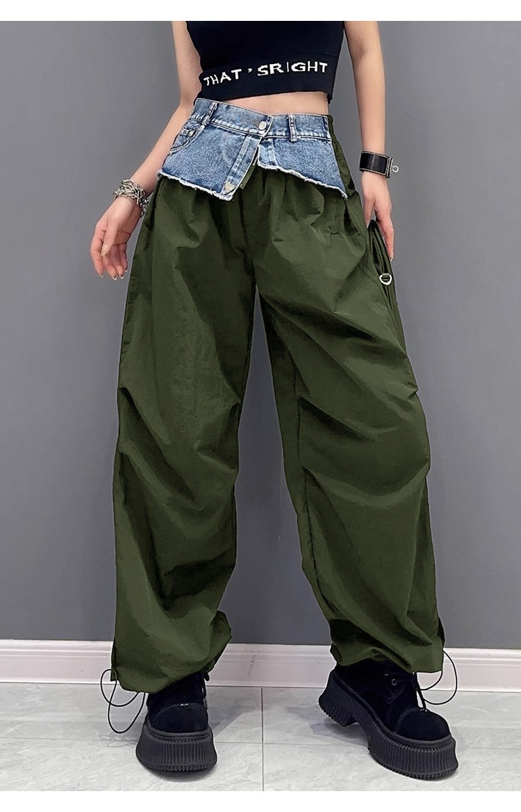 ひんやりボトムス 【Flower.N】 ストリート / プリーツ / デニム / スプライシング / ワークパンツ / レディース / 春秋物 / 新作 / ゆったり / 細身 / 色違い / 海外物