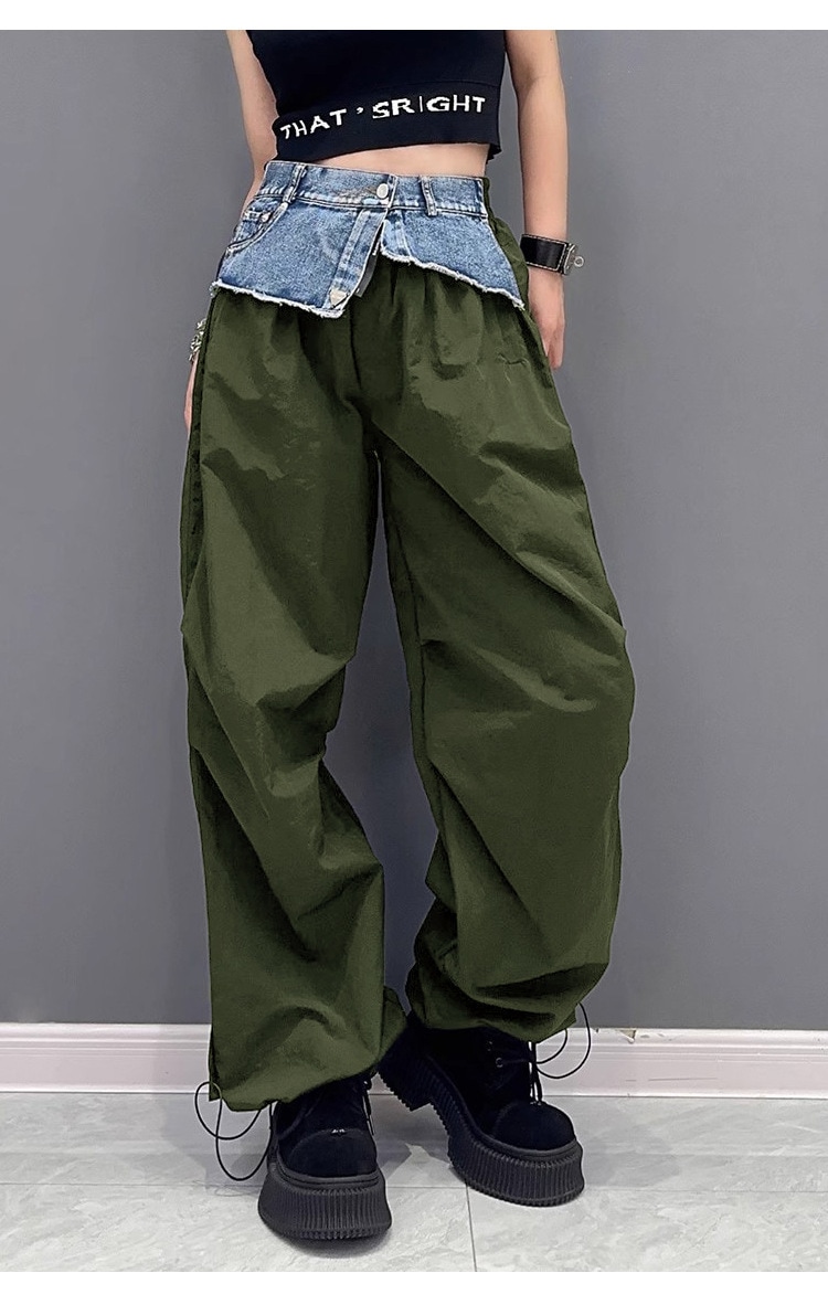 ひんやりボトムス 【Flower.N】 ストリート / プリーツ / デニム / スプライシング / ワークパンツ / レディース / 春秋物 / 新作 / ゆったり / 細身 / 色違い / 海外物