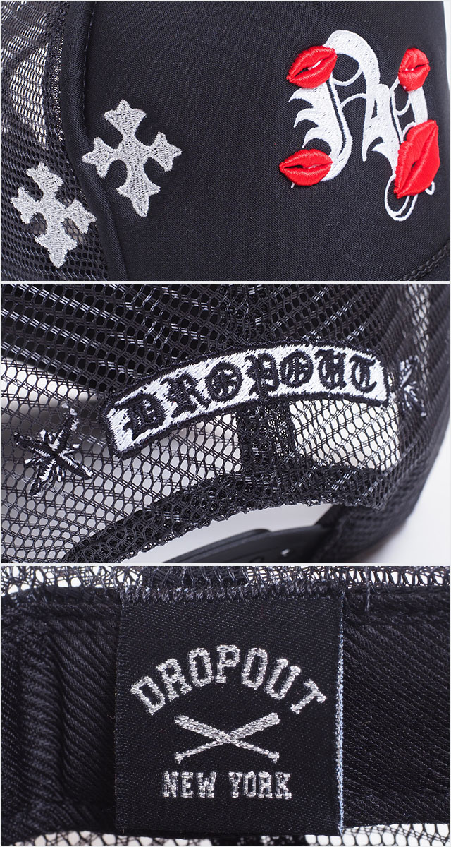 DROP OUT メッシュキャップ トラッカーハット メンズ レディース ブラック 黒 帽子 小物 スナップバック フリーサイズ ドロップアウト ニューヨーク NY CHROME KISS DROP OUT メッシュキャップ トラッカーハット メンズ レディース ブラック 黒 帽子 小物 スナップバック フリーサイズ ドロップアウト ニューヨーク NY CHROME KISS