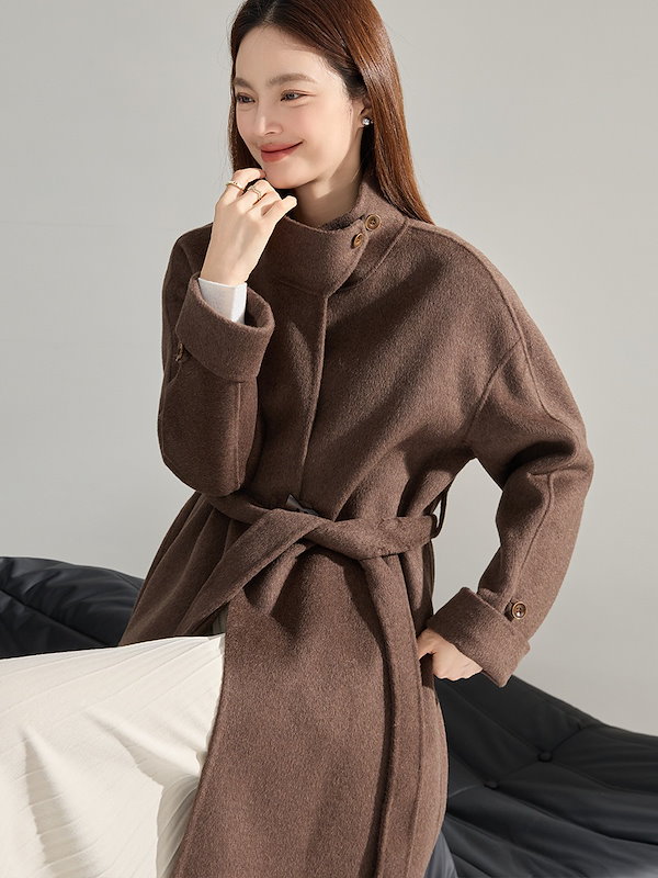 leday handmadecoatハンドメイド コート 韓国 OUNCE Girly Doll ステンカラーコート コート サイドスリット ロング