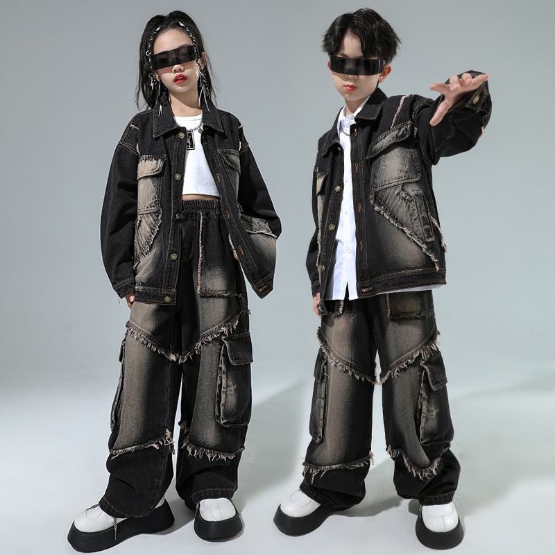 街のダンスの子供のファッション服の子供のヒップホップデニムのスーツの男の子のhiphopの服装の女の子のジャズは街のショーの服を揚げます 街のダンスの子供のファッション服の子供のヒップホップデニムのスーツの男の子のhiphopの服装の女の子のジャズは街のショーの服を揚げます