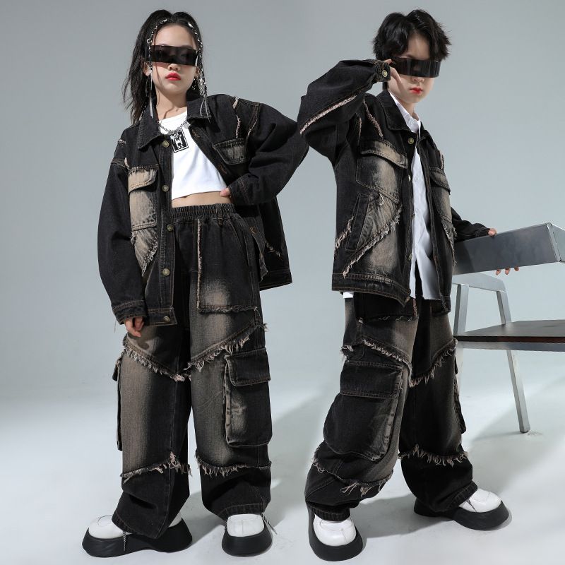 街のダンスの子供のファッション服の子供のヒップホップデニムのスーツの男の子のhiphopの服装の女の子のジャズは街のショーの服を揚げます 街のダンスの子供のファッション服の子供のヒップホップデニムのスーツの男の子のhiphopの服装の女の子のジャズは街のショーの服を揚げます