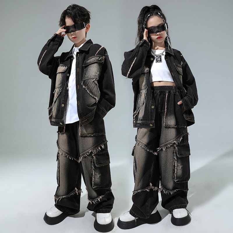 街のダンスの子供のファッション服の子供のヒップホップデニムのスーツの男の子のhiphopの服装の女の子のジャズは街のショーの服を揚げます 街のダンスの子供のファッション服の子供のヒップホップデニムのスーツの男の子のhiphopの服装の女の子のジャズは街のショーの服を揚げます