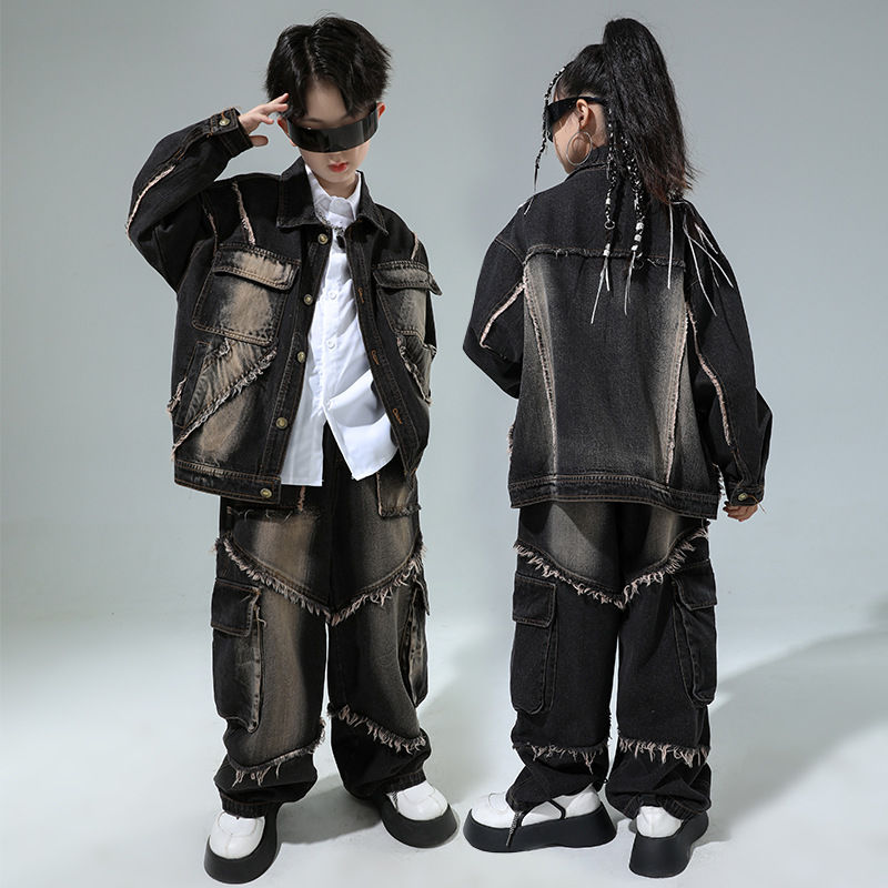 街のダンスの子供のファッション服の子供のヒップホップデニムのスーツの男の子のhiphopの服装の女の子のジャズは街のショーの服を揚げます 街のダンスの子供のファッション服の子供のヒップホップデニムのスーツの男の子のhiphopの服装の女の子のジャズは街のショーの服を揚げます