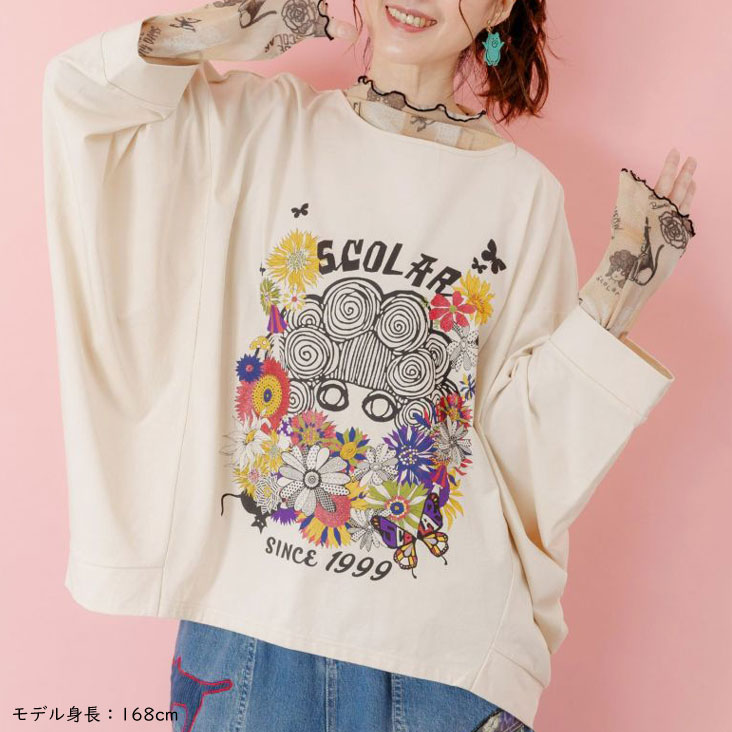 ScoLar スカラー 花柄スカラーちゃんプルオーバー ドルマンスリーブ たぽっと 蝶々 ネコ 華やか ラメ キラキラ Tシャツ 個性的 ゆったり 体型カバー トップス レディース 153630 ScoLar スカラー 花柄スカラーちゃんプルオーバー ドルマンスリーブ たぽっと 蝶々 ネコ 華やか ラメ キラキラ Tシャツ 個性的 ゆったり 体型カバー トップス レディース 153630
