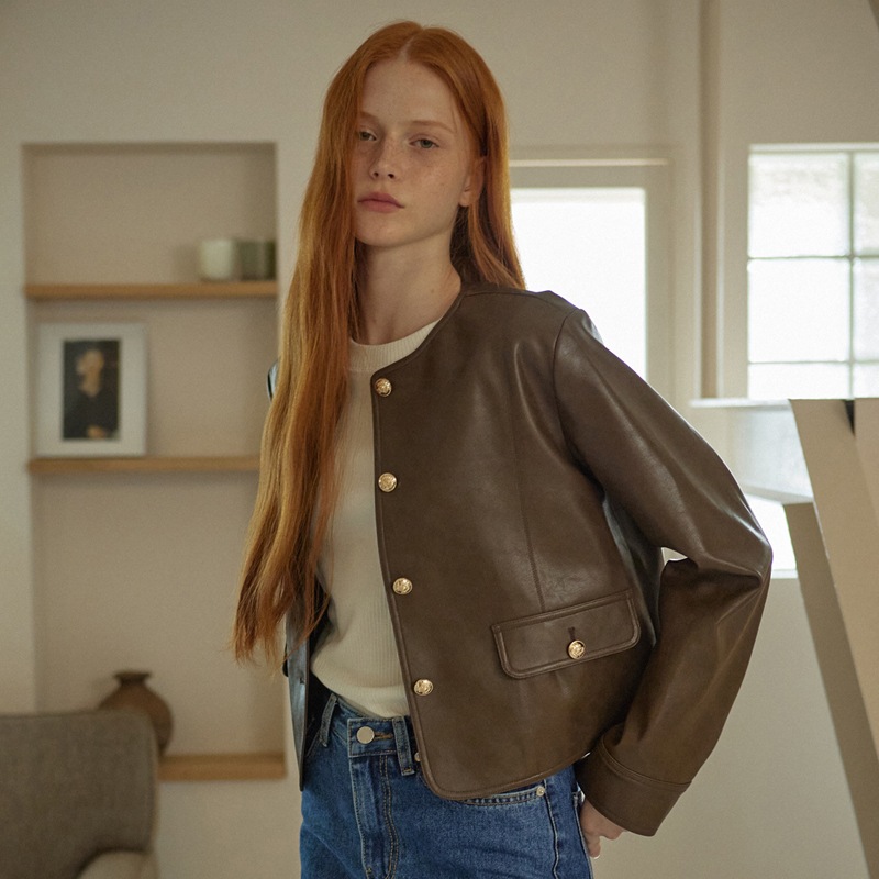 ROUND LEATHER JACKE_2 COLORS