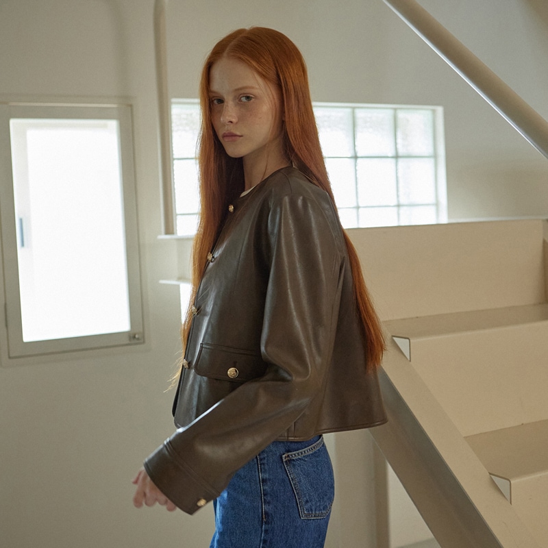 ROUND LEATHER JACKE_2 COLORS