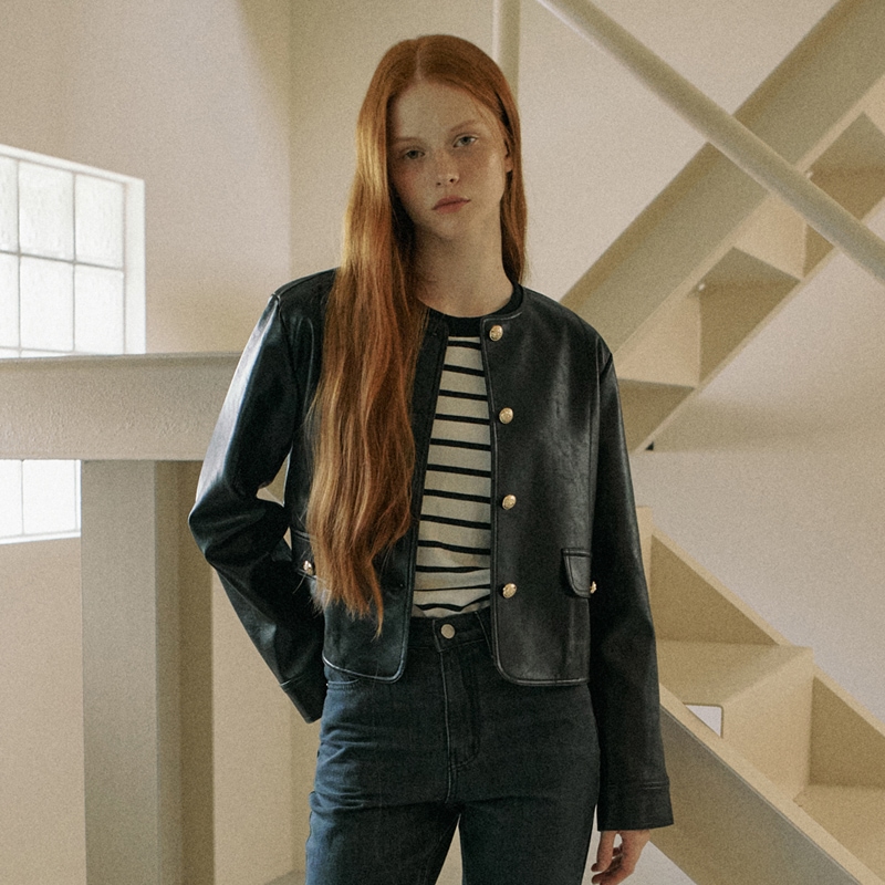 ROUND LEATHER JACKE_2 COLORS