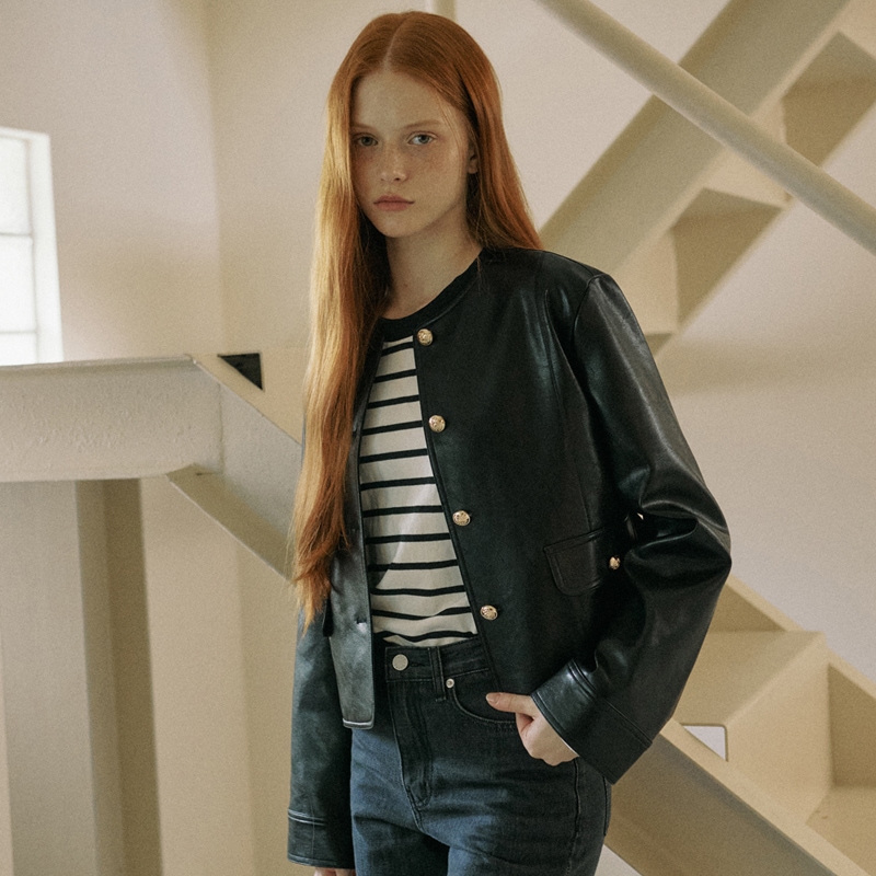 ROUND LEATHER JACKE_2 COLORS