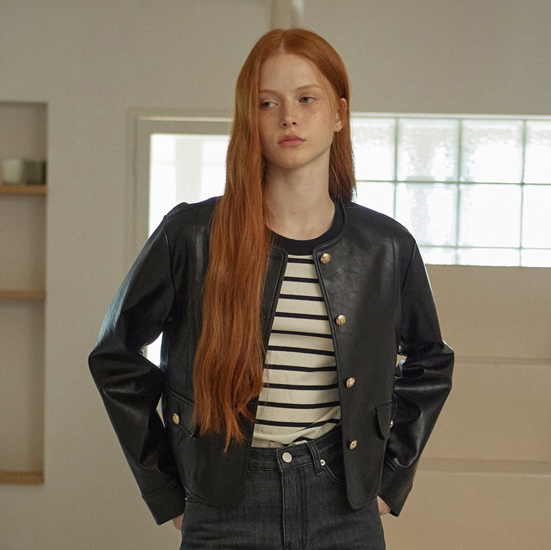 ROUND LEATHER JACKE_2 COLORS