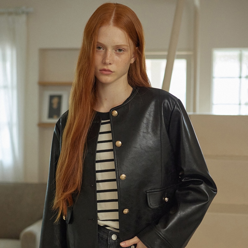 ROUND LEATHER JACKE_2 COLORS