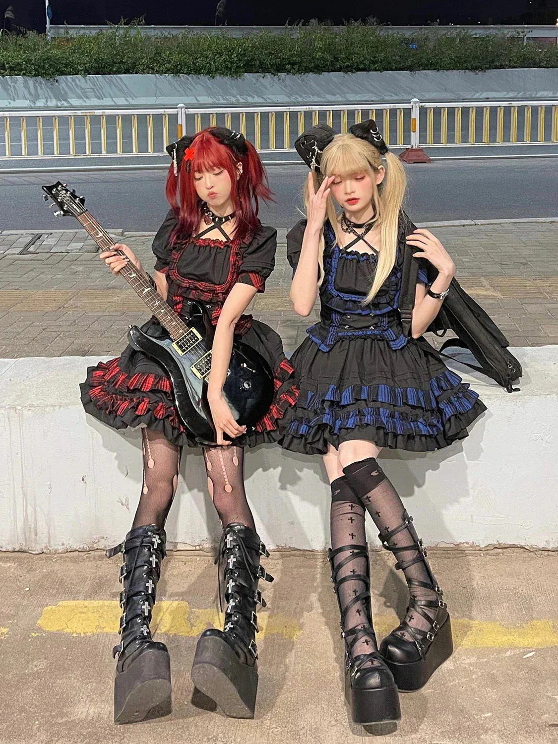 韓国マッシュクール パンクキャット＊パンクロックロリータスプリット2点セットメイド服 洋装