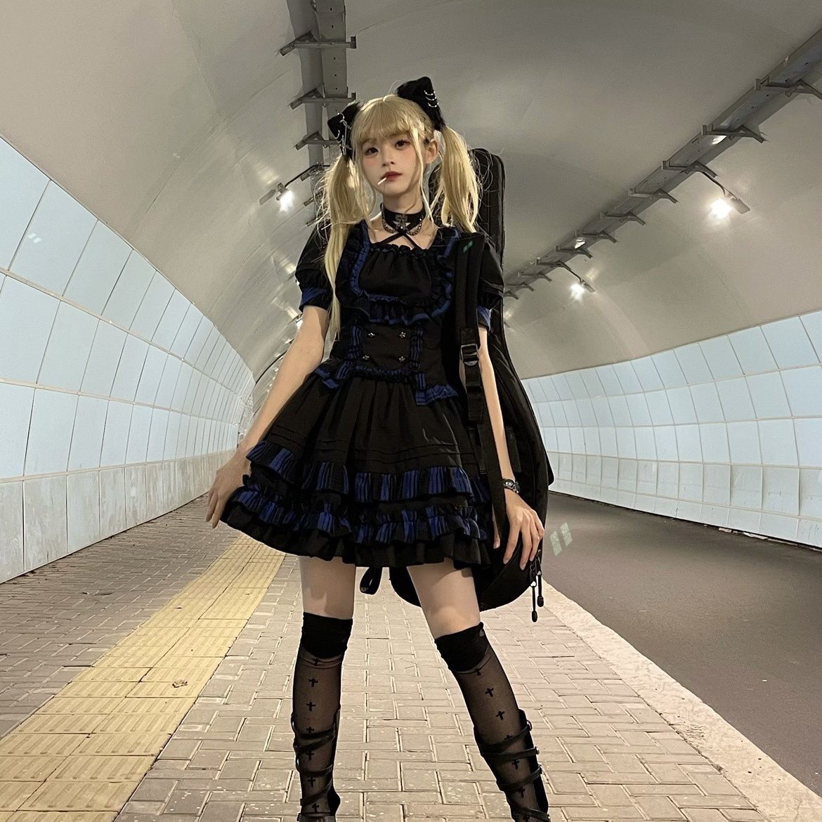 韓国マッシュクール パンクキャット＊パンクロックロリータスプリット2点セットメイド服 洋装