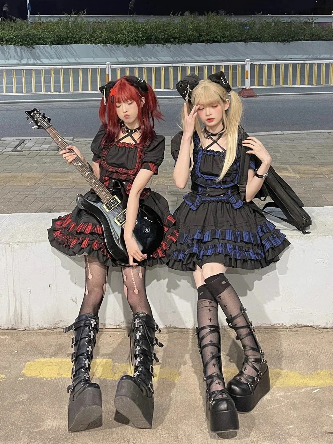 韓国マッシュクール パンクキャット＊パンクロックロリータスプリット2点セットメイド服 洋装