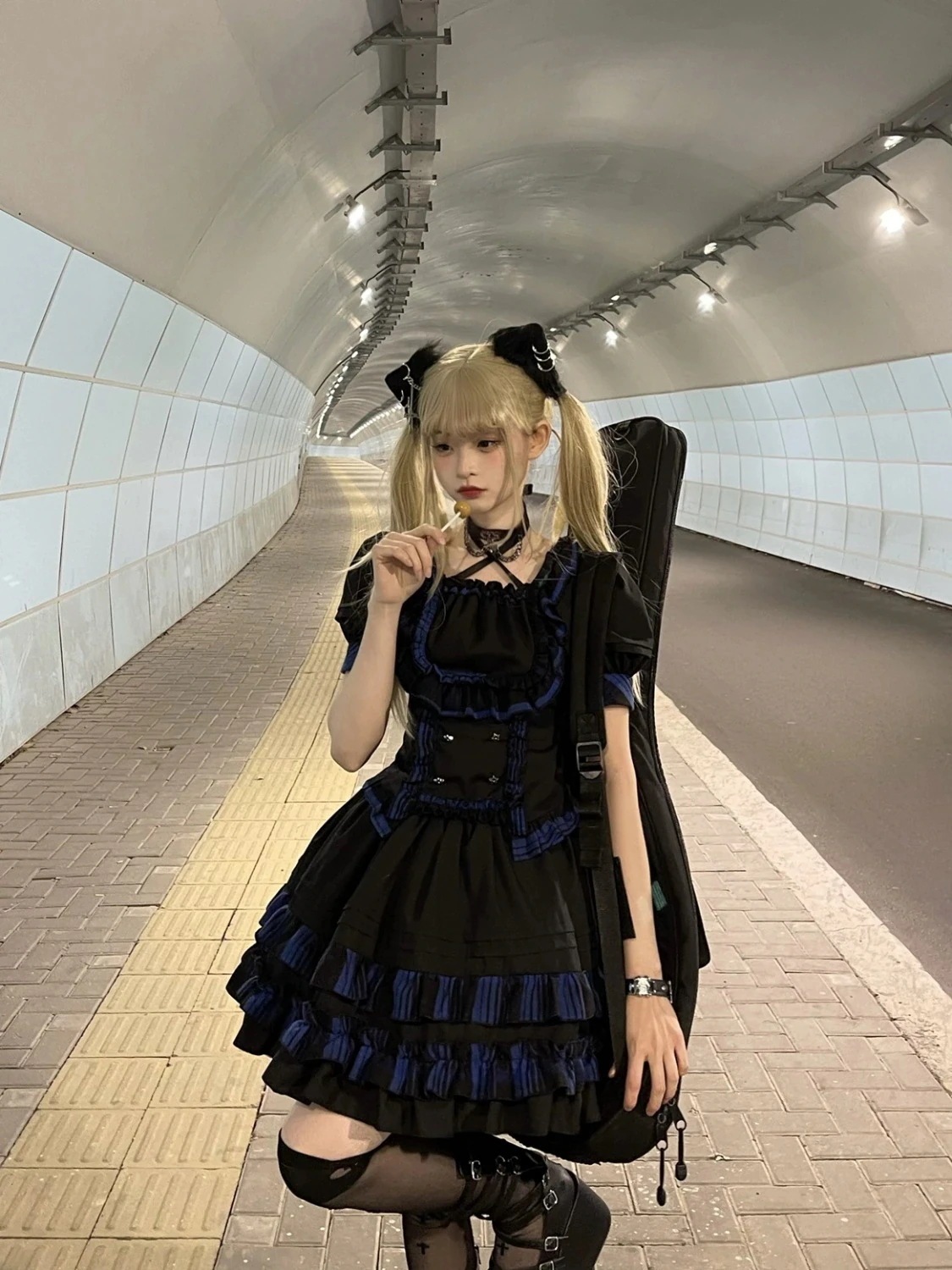 韓国マッシュクール パンクキャット＊パンクロックロリータスプリット2点セットメイド服 洋装