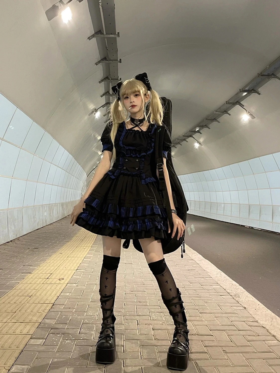 韓国マッシュクール パンクキャット＊パンクロックロリータスプリット2点セットメイド服 洋装