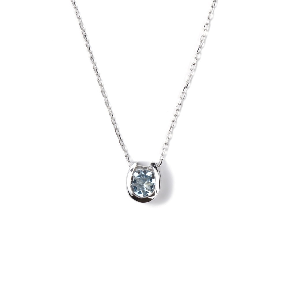 18金 ネックレス アクアマリン 0.2ct 一粒 馬蹄 幸運を運ぶ クローバー デザイン ホースシ