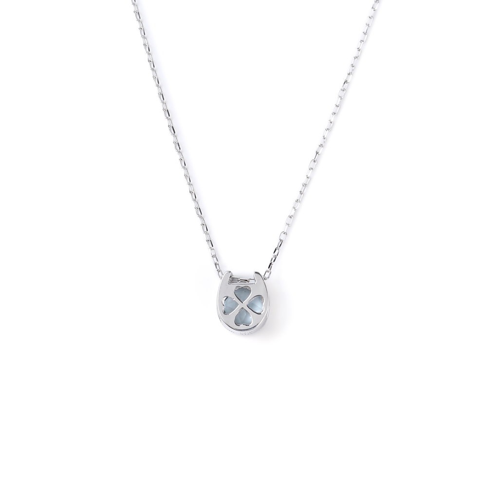 18金 ネックレス アクアマリン 0.2ct 一粒 馬蹄 幸運を運ぶ クローバー デザイン ホースシ