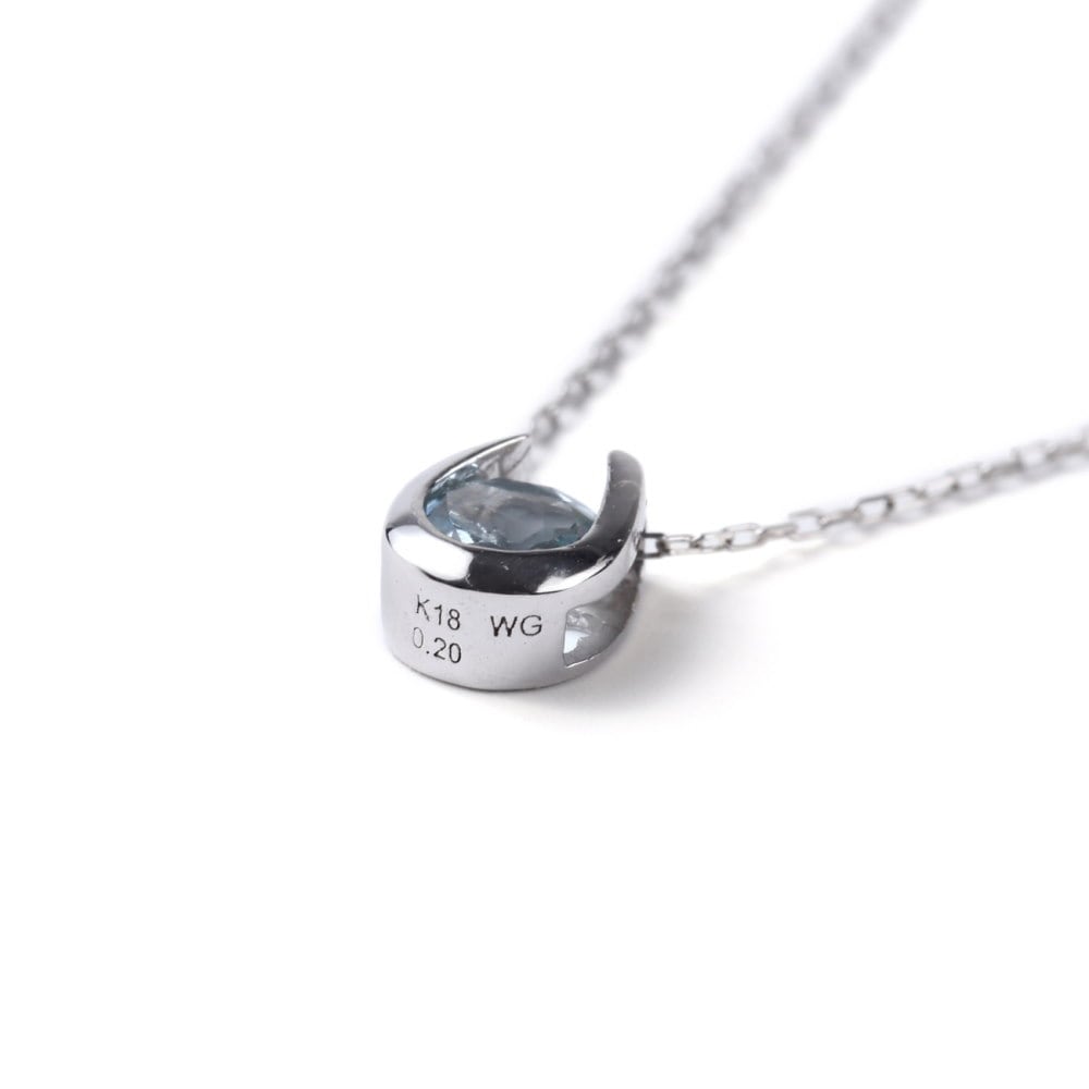 18金 ネックレス アクアマリン 0.2ct 一粒 馬蹄 幸運を運ぶ クローバー デザイン ホースシ