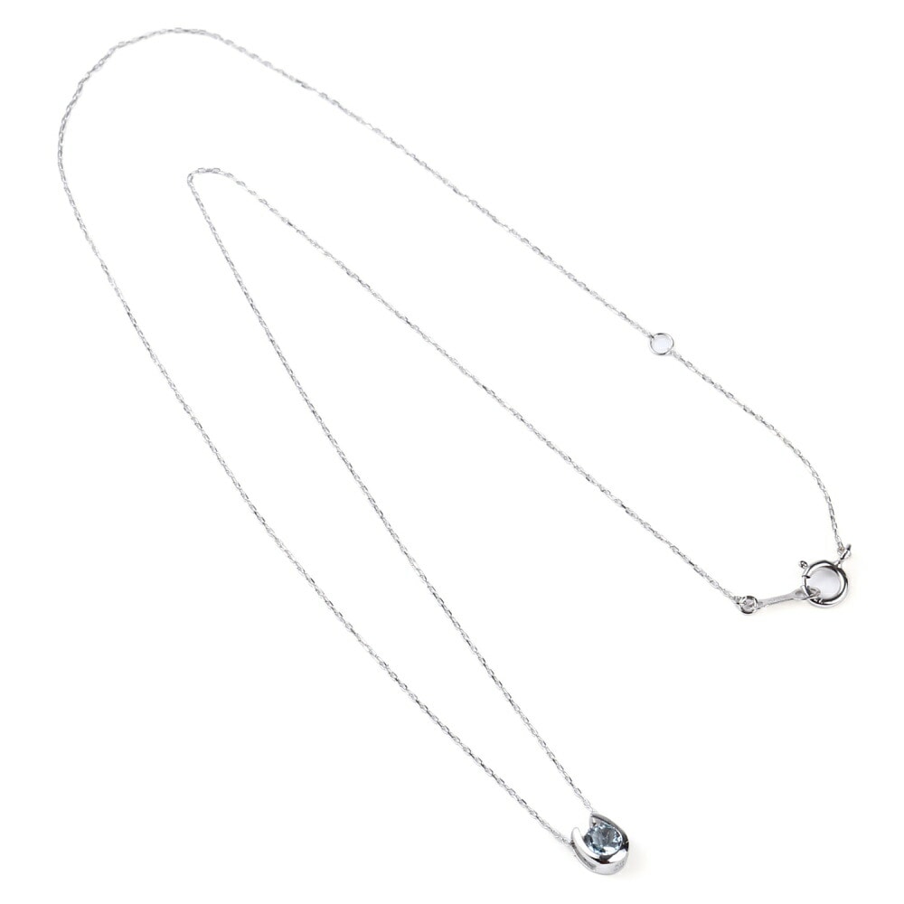 18金 ネックレス アクアマリン 0.2ct 一粒 馬蹄 幸運を運ぶ クローバー デザイン ホースシ