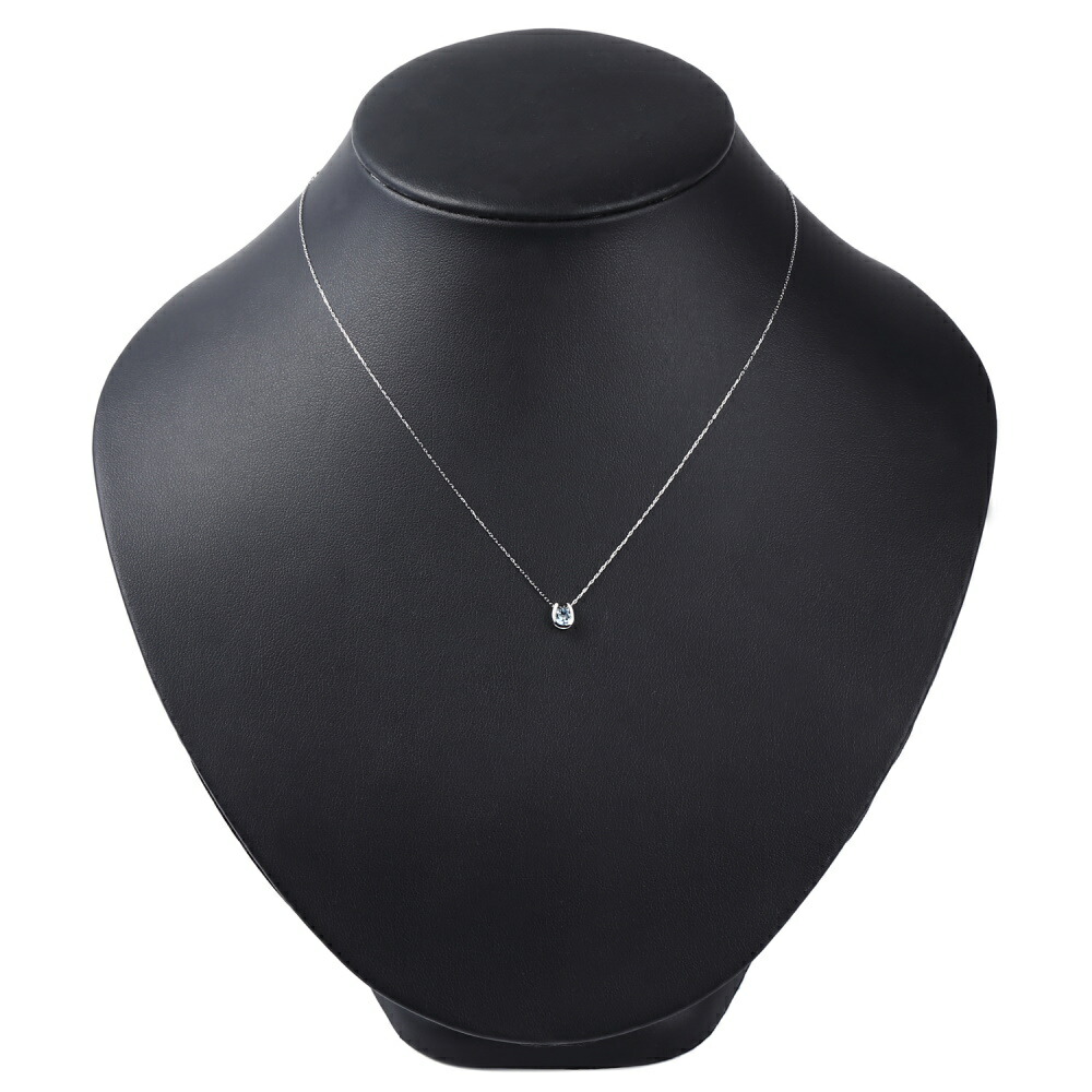 18金 ネックレス アクアマリン 0.2ct 一粒 馬蹄 幸運を運ぶ クローバー デザイン ホースシ