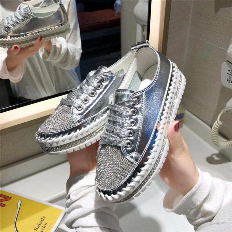 スニーカー かわいい 通学 ローヒール ビジュー おしゃれ レディース フラットシューズ シューズ 厚底 フラット キラキラ カジュアル 黒 白秋冬の最新 限定SALE!の韓国IGスリッポン 仕事_1